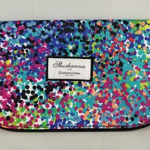 Elizabeth Arden Shoshanna Makeup Bag Purse Multi-Colored Dot Pattern Black